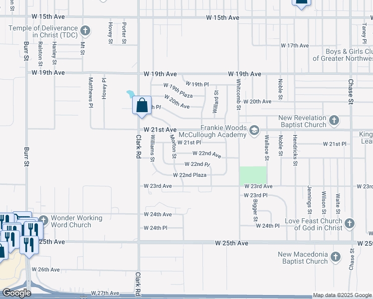 map of restaurants, bars, coffee shops, grocery stores, and more near 4242 West 22nd Avenue in Gary
