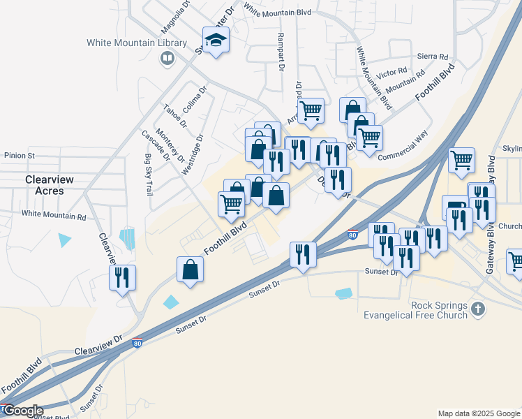 map of restaurants, bars, coffee shops, grocery stores, and more near in Rock Springs