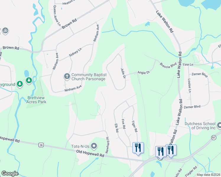 map of restaurants, bars, coffee shops, grocery stores, and more near 38 Julie Drive in Hopewell Junction