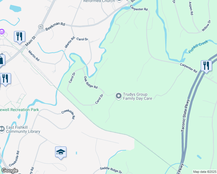 map of restaurants, bars, coffee shops, grocery stores, and more near 263 Oak Ridge Road in Hopewell Junction