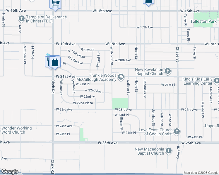 map of restaurants, bars, coffee shops, grocery stores, and more near 2124 Whitcomb Street in Gary