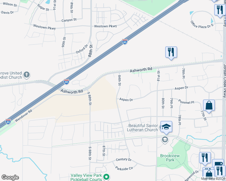 map of restaurants, bars, coffee shops, grocery stores, and more near 900 84th Street in West Des Moines