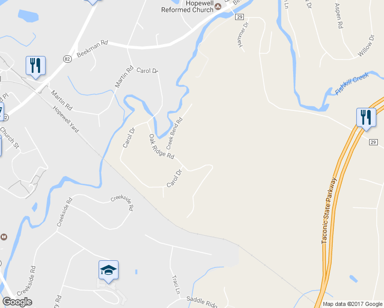 map of restaurants, bars, coffee shops, grocery stores, and more near 263 Oak Ridge Road in Hopewell Junction