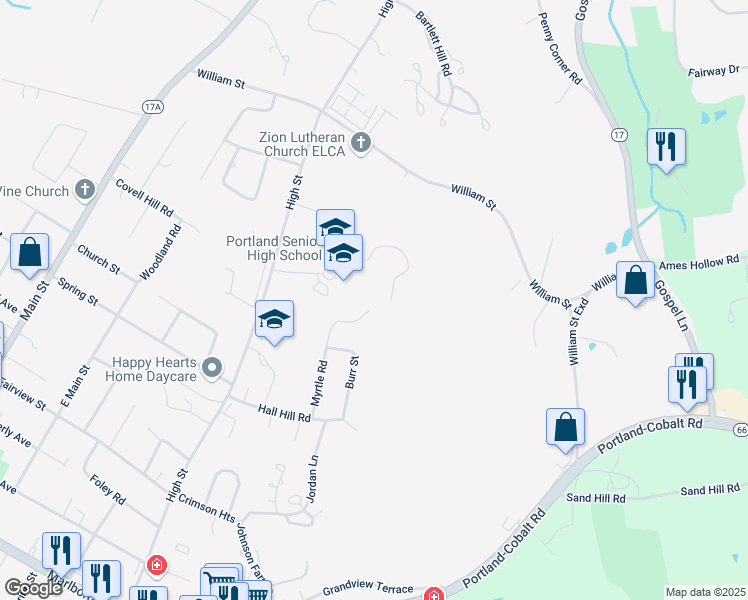 map of restaurants, bars, coffee shops, grocery stores, and more near 30 Myrtle Road in Portland