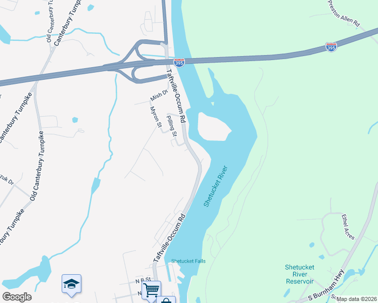 map of restaurants, bars, coffee shops, grocery stores, and more near 245 Taftville-Occum Road in Norwich