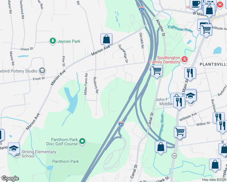 map of restaurants, bars, coffee shops, grocery stores, and more near in Southington
