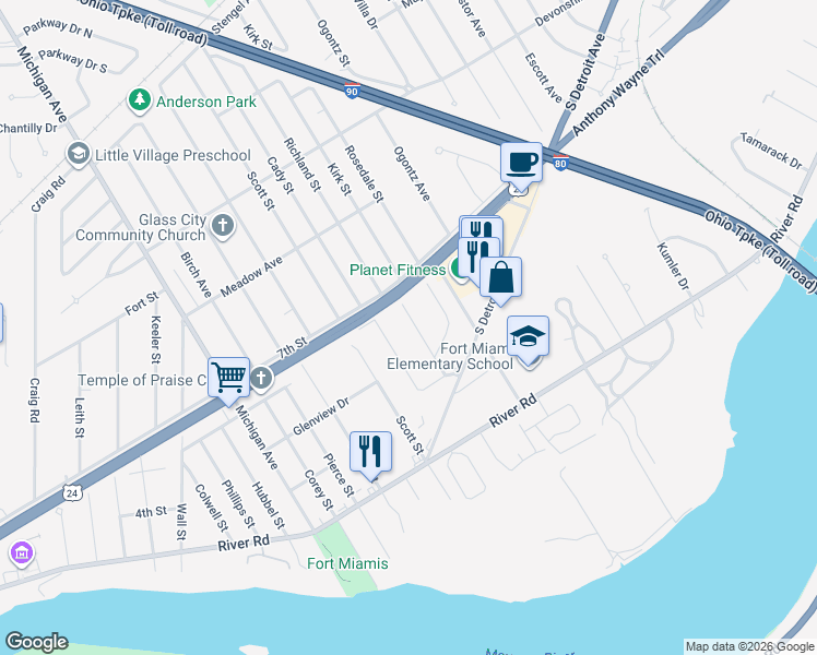 map of restaurants, bars, coffee shops, grocery stores, and more near 895 Loch Haven Boulevard in Maumee