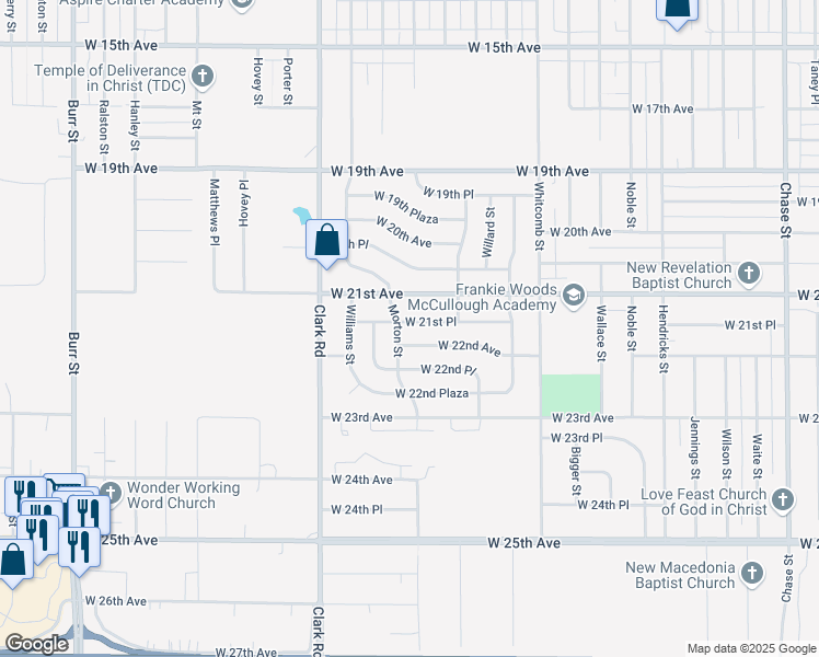 map of restaurants, bars, coffee shops, grocery stores, and more near 4271 West 21st Place in Gary