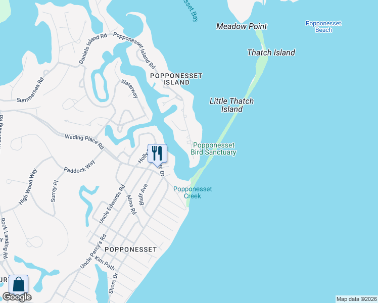 map of restaurants, bars, coffee shops, grocery stores, and more near 145 Popponesset Island Road in Mashpee