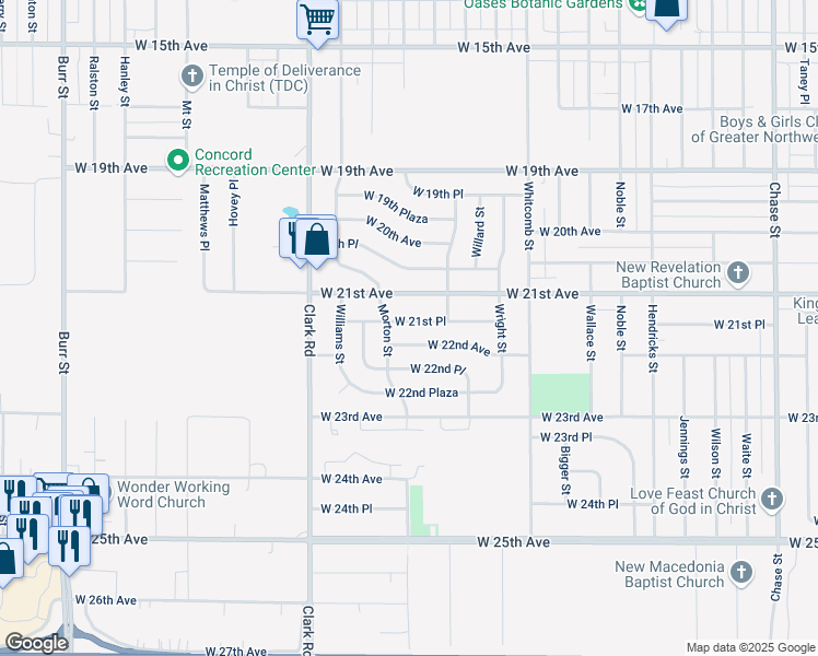 map of restaurants, bars, coffee shops, grocery stores, and more near 4255 West 21st Place in Gary
