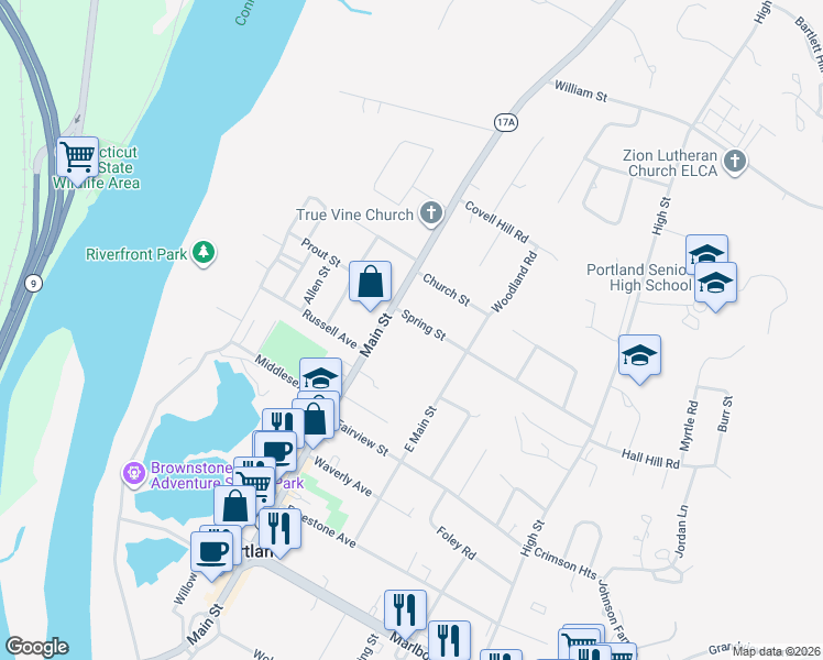 map of restaurants, bars, coffee shops, grocery stores, and more near 359 Main Street in Portland