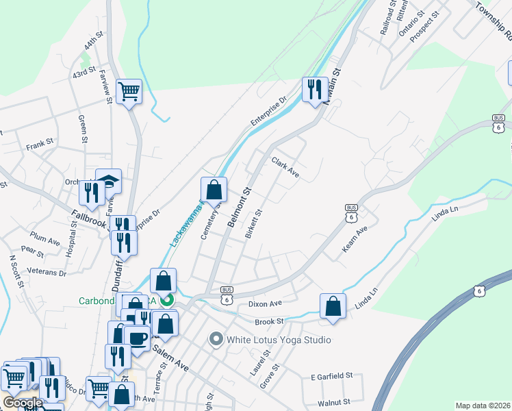 map of restaurants, bars, coffee shops, grocery stores, and more near 94 Belmont Street in Carbondale