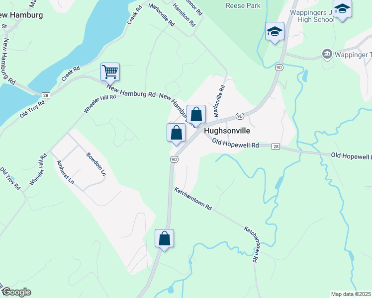 map of restaurants, bars, coffee shops, grocery stores, and more near 2328 New York 9D in Wappingers Falls