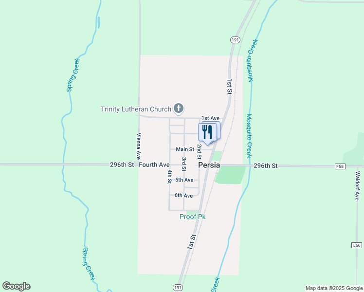 map of restaurants, bars, coffee shops, grocery stores, and more near 301 Main Street in Persia