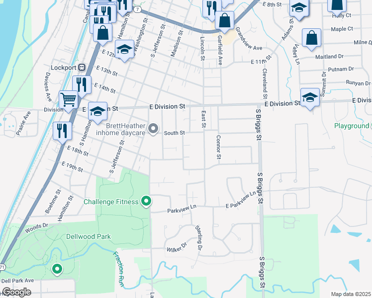 map of restaurants, bars, coffee shops, grocery stores, and more near 1610 Mary Ann Lane in Lockport