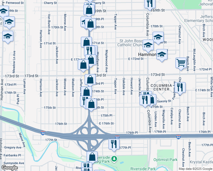 map of restaurants, bars, coffee shops, grocery stores, and more near 904 173rd Place in Hammond