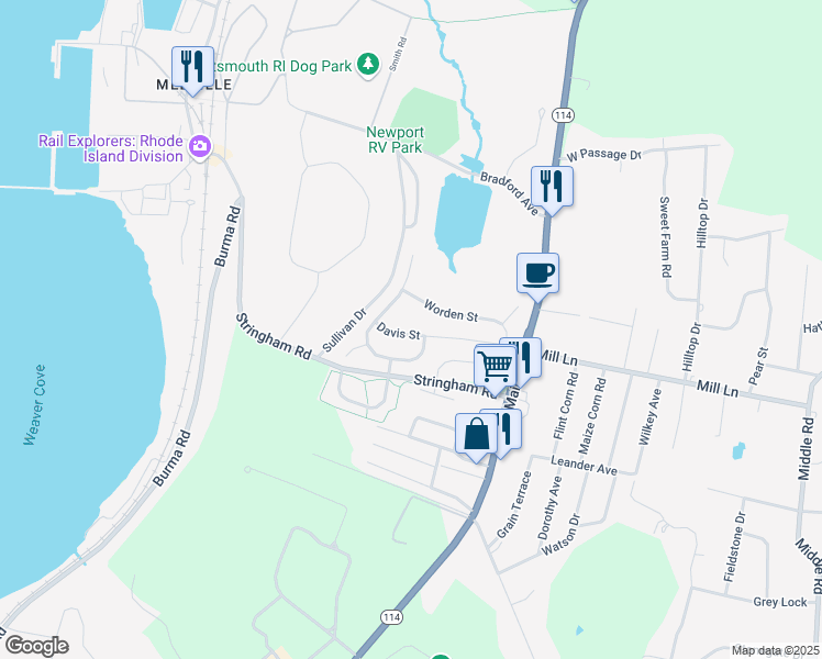 map of restaurants, bars, coffee shops, grocery stores, and more near 339 Davis Street in Portsmouth