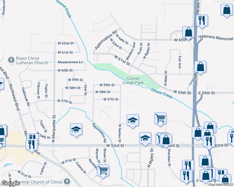 map of restaurants, bars, coffee shops, grocery stores, and more near 709 West 58th Street in Davenport