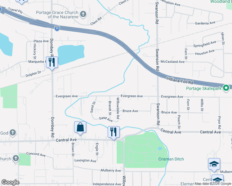 map of restaurants, bars, coffee shops, grocery stores, and more near 5466-5498 Evergreen Ave in Portage