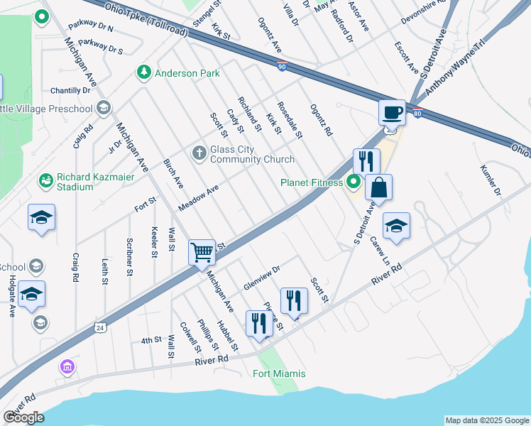 map of restaurants, bars, coffee shops, grocery stores, and more near 2009 7th Street in Maumee
