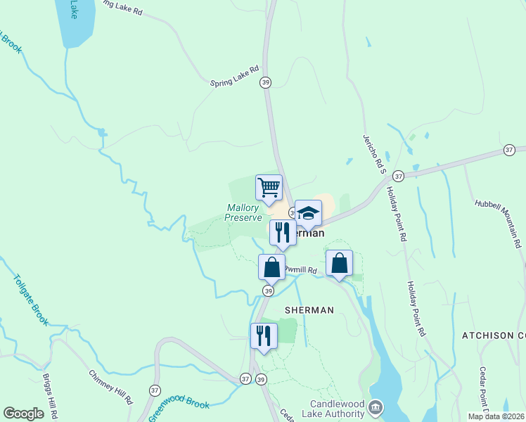 map of restaurants, bars, coffee shops, grocery stores, and more near 3 Connecticut 39 in Sherman
