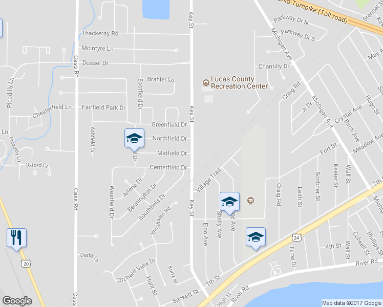 map of restaurants, bars, coffee shops, grocery stores, and more near 680 Midfield Drive in Maumee