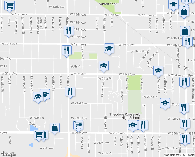 map of restaurants, bars, coffee shops, grocery stores, and more near 1198 West 21st Place in Gary