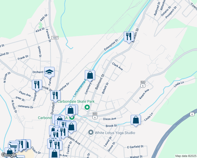 map of restaurants, bars, coffee shops, grocery stores, and more near 87 Belmont Street in Carbondale