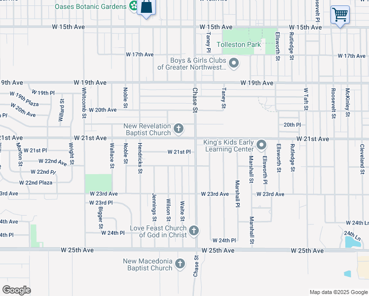 map of restaurants, bars, coffee shops, grocery stores, and more near 3128 West 21st Place in Gary