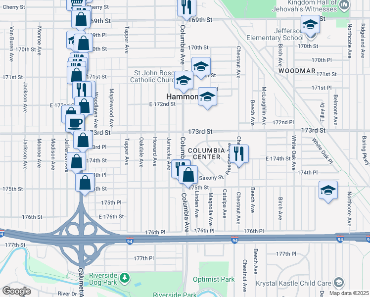 map of restaurants, bars, coffee shops, grocery stores, and more near in Hammond