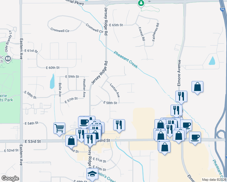 map of restaurants, bars, coffee shops, grocery stores, and more near 5830 Lorton Avenue in Davenport