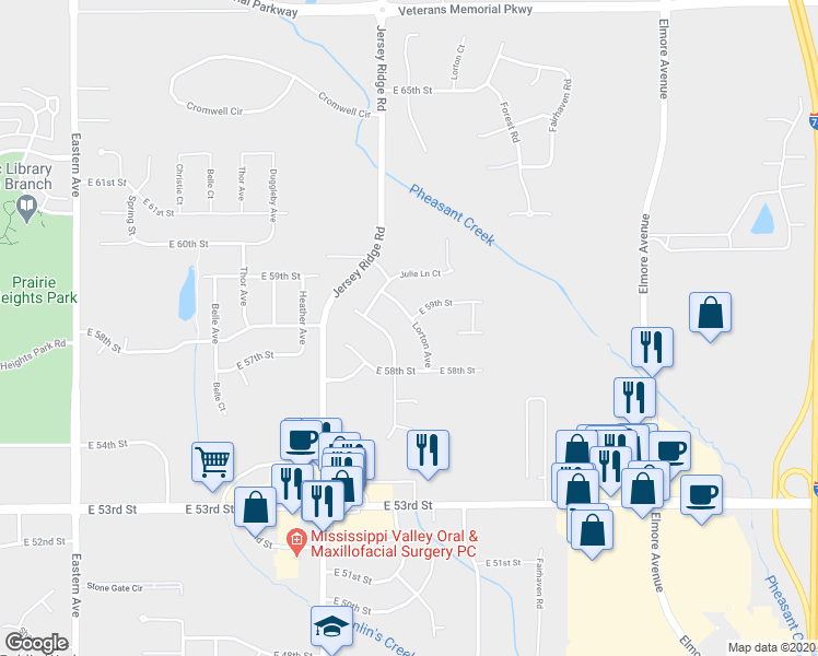 map of restaurants, bars, coffee shops, grocery stores, and more near 5830 Lorton Avenue in Davenport