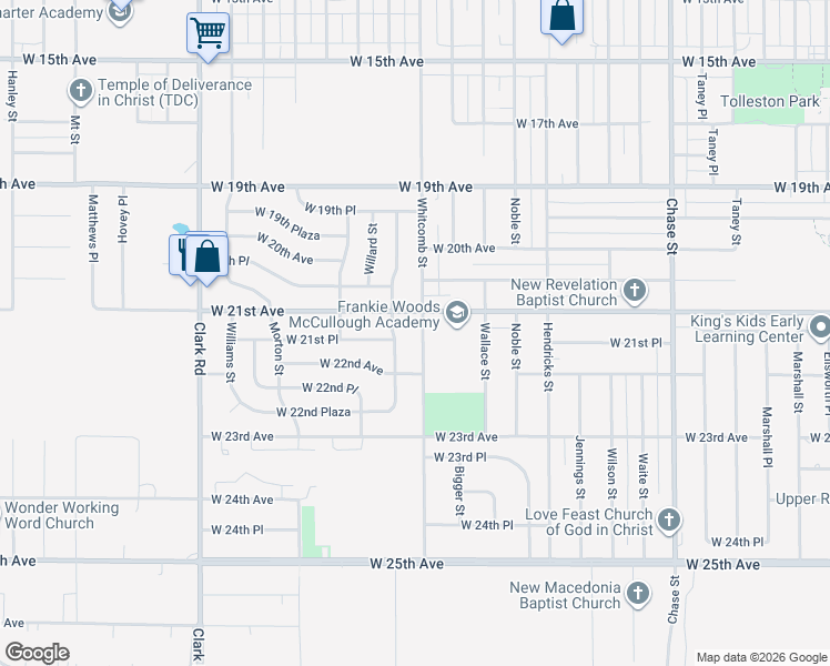 map of restaurants, bars, coffee shops, grocery stores, and more near 2124 Whitcomb Street in Gary