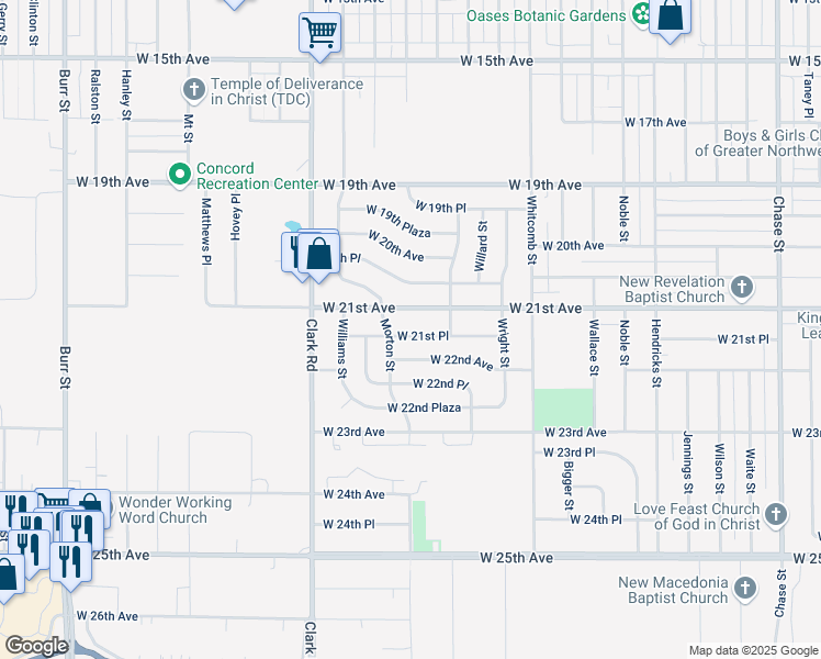 map of restaurants, bars, coffee shops, grocery stores, and more near 4256 West 21st Place in Gary