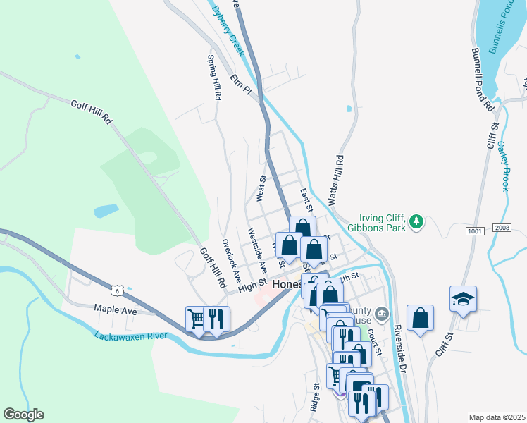 map of restaurants, bars, coffee shops, grocery stores, and more near 1520 Wood Ave in Honesdale