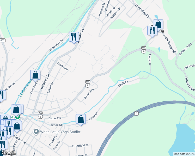 map of restaurants, bars, coffee shops, grocery stores, and more near 180 Canaan Street in Carbondale