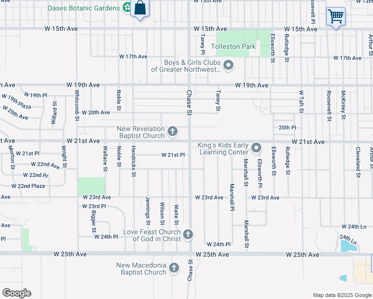 map of restaurants, bars, coffee shops, grocery stores, and more near 3128 West 21st Place in Gary