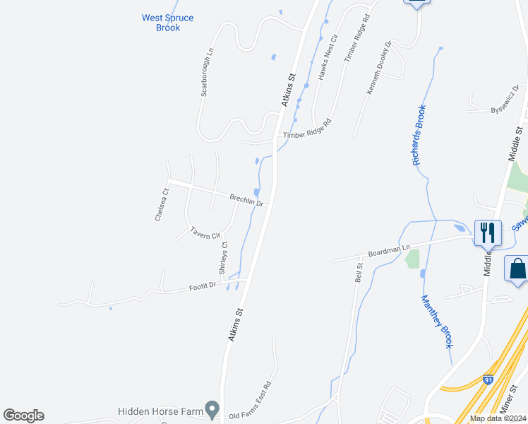 map of restaurants, bars, coffee shops, grocery stores, and more near 531 Atkins Street in Middletown