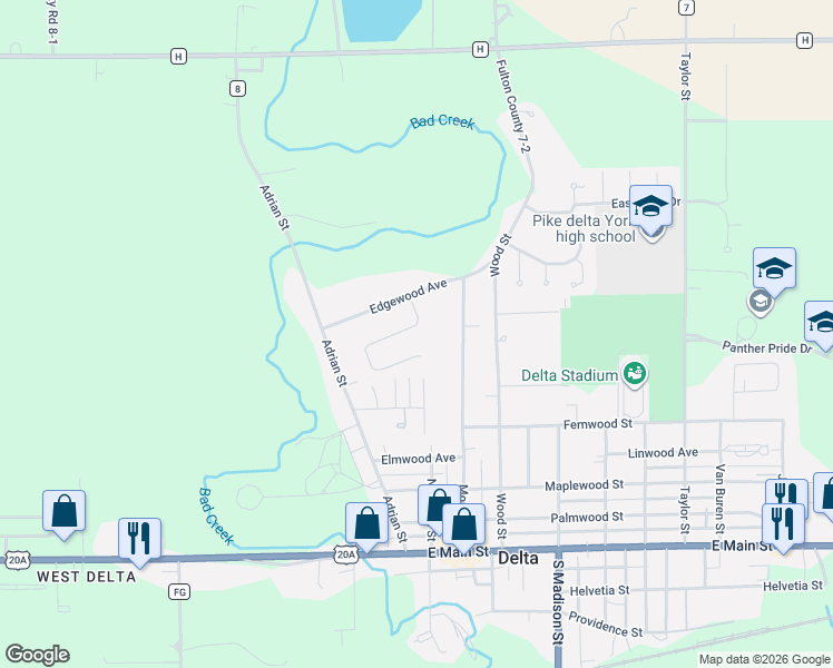 map of restaurants, bars, coffee shops, grocery stores, and more near 7 Hawthorne Drive in Delta