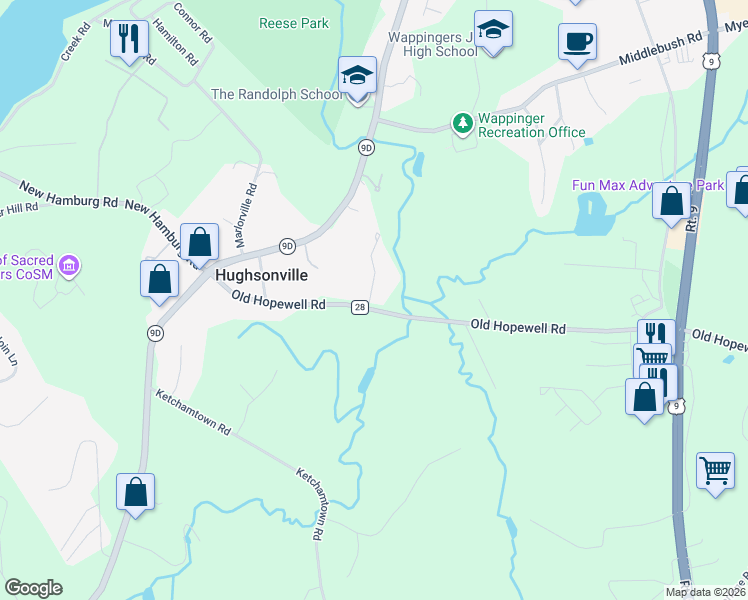map of restaurants, bars, coffee shops, grocery stores, and more near 2 Berry Lane in Wappingers Falls