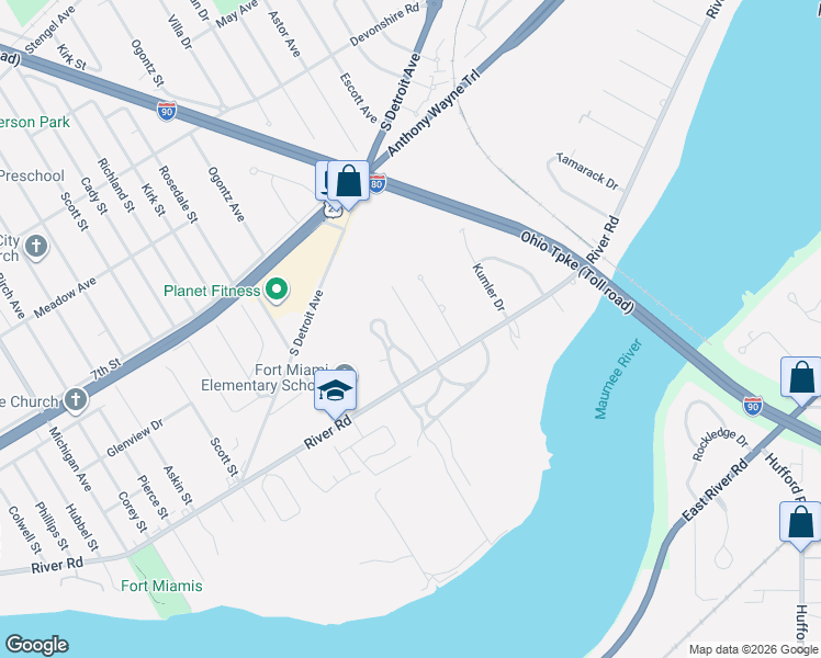 map of restaurants, bars, coffee shops, grocery stores, and more near 725 Inwood Place in Maumee