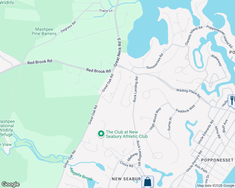 map of restaurants, bars, coffee shops, grocery stores, and more near 52 4 Seasons Drive in Mashpee