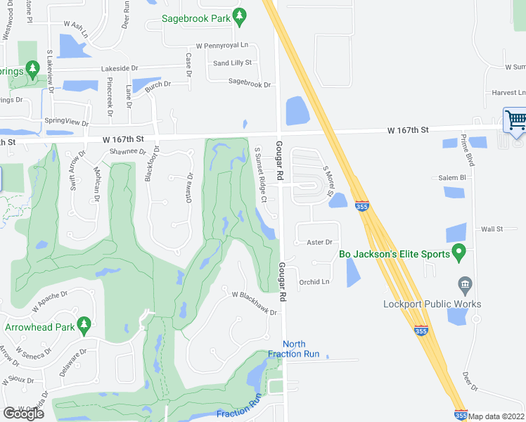 map of restaurants, bars, coffee shops, grocery stores, and more near 16852 South Sunset Ridge Court in Lockport