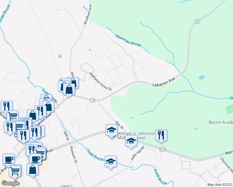 map of restaurants, bars, coffee shops, grocery stores, and more near 346 Lebanon Avenue in Colchester