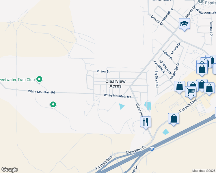 map of restaurants, bars, coffee shops, grocery stores, and more near 113 Hillview Drive in Rock Springs