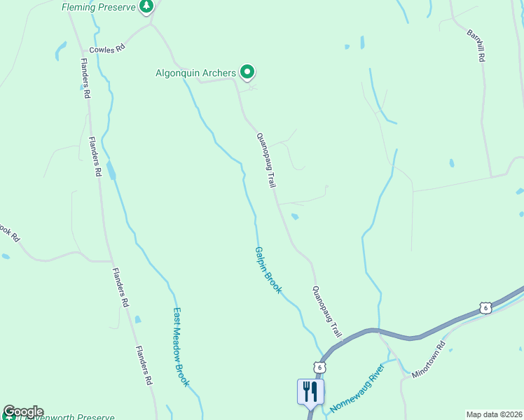 map of restaurants, bars, coffee shops, grocery stores, and more near 99 Quanopaug Trail in Woodbury