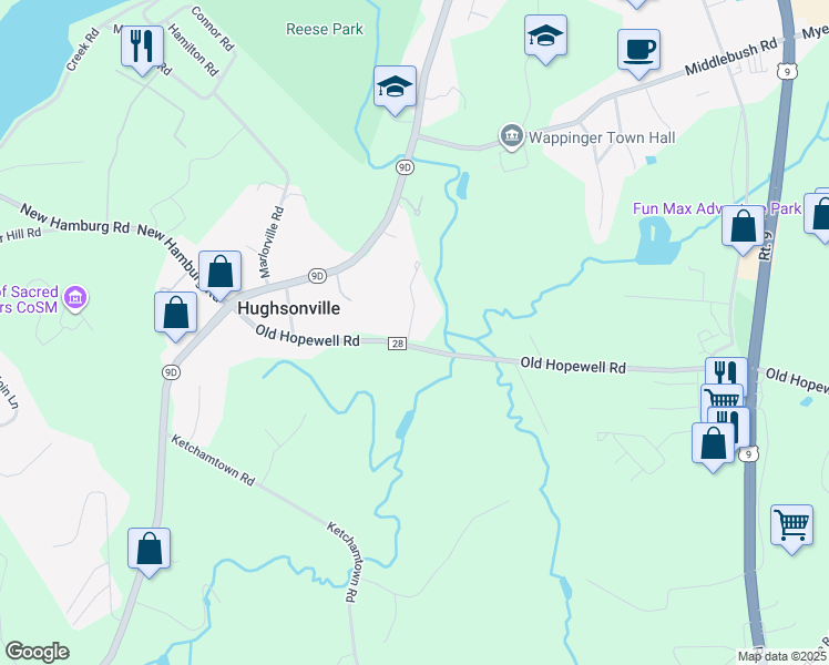 map of restaurants, bars, coffee shops, grocery stores, and more near 6 Berry Lane in Wappingers Falls