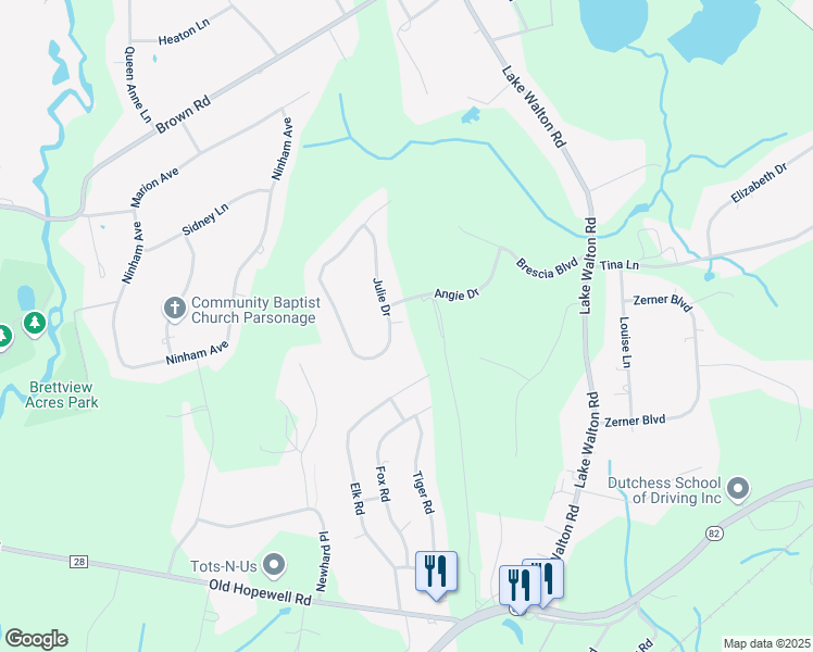 map of restaurants, bars, coffee shops, grocery stores, and more near 20 Julie Drive in Hopewell Junction