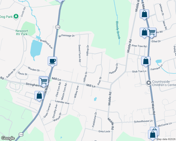 map of restaurants, bars, coffee shops, grocery stores, and more near 71 Prudence View Road in Portsmouth