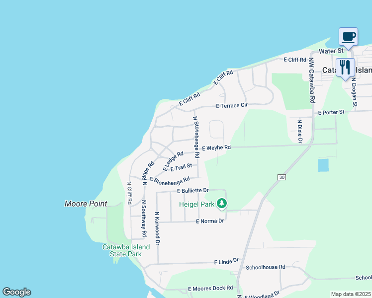 map of restaurants, bars, coffee shops, grocery stores, and more near 4371 East Ledge Road in Port Clinton